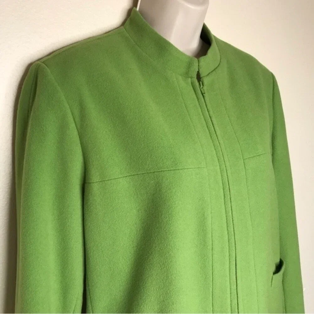 Harve Benard Wool Cashmere Blend Zip Front Short Green Jacket Womens Size 14